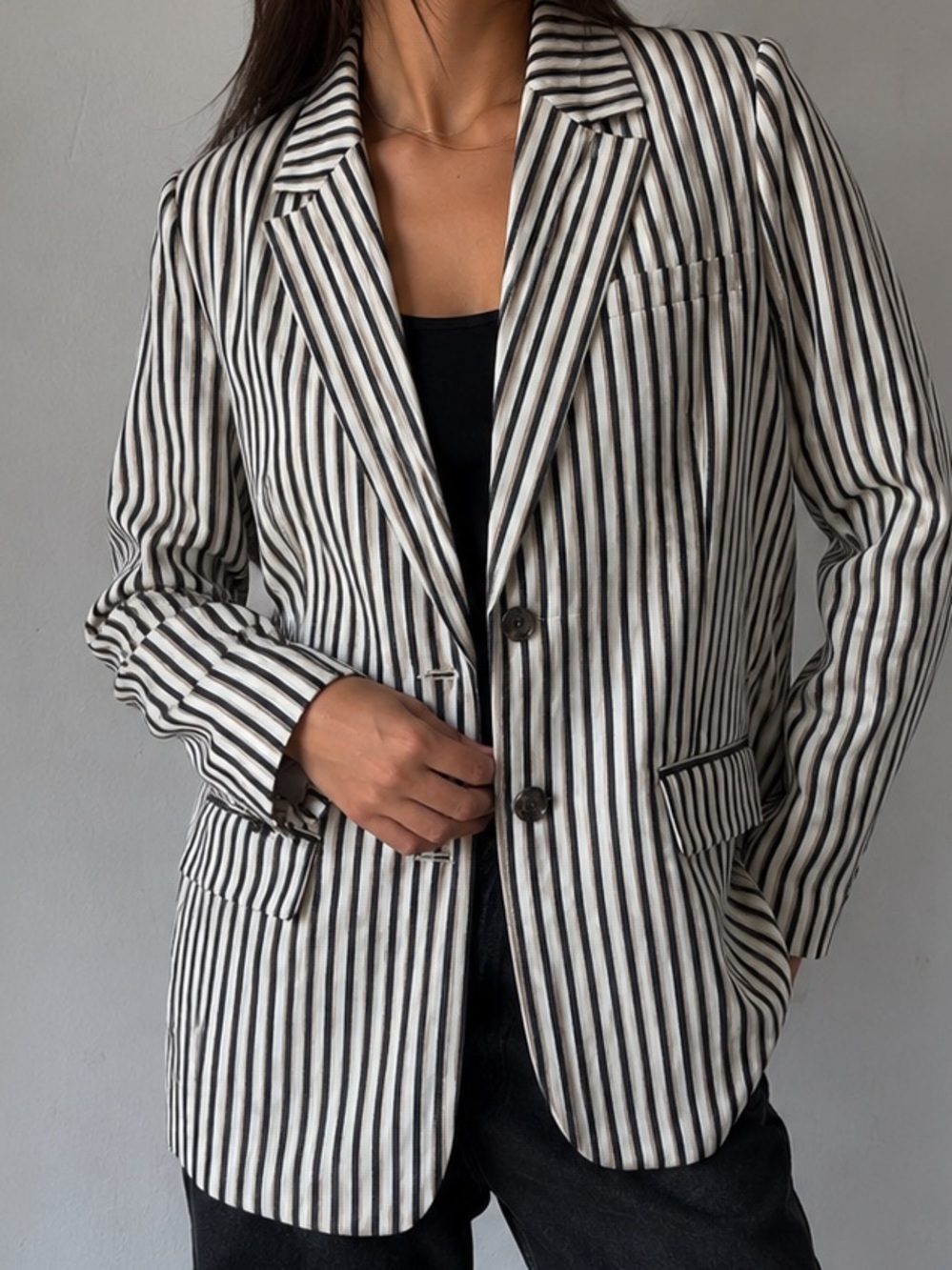 Everlane The Modern Blazer Black White Stripe Size 4